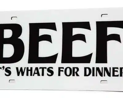 Beef License Plate Tag - Chrome Background/Red Logo