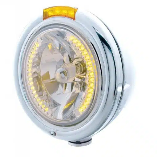 Stainless "Classic" Headlight - 34 Amber H4 Bulb