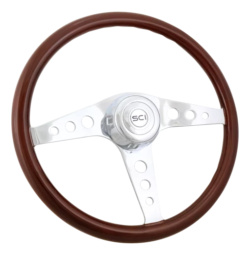 18" Mahogany 3 Spoke Racer Steering Wheel