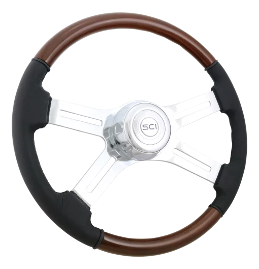 18" 4 Spoke Wood & Leather Steering Wheel