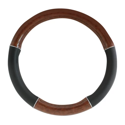 Dark Wood with Chrome Trim 18"  Steering Wheel Cover - Image 2