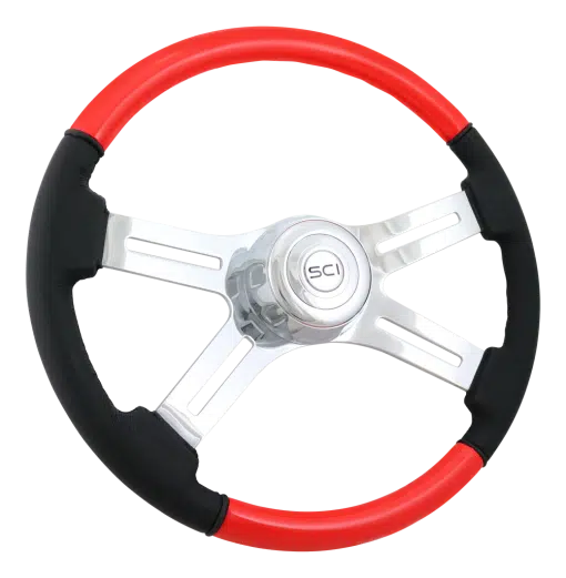 18" 4 Spoke Red Wood & Leather Steering Wheel