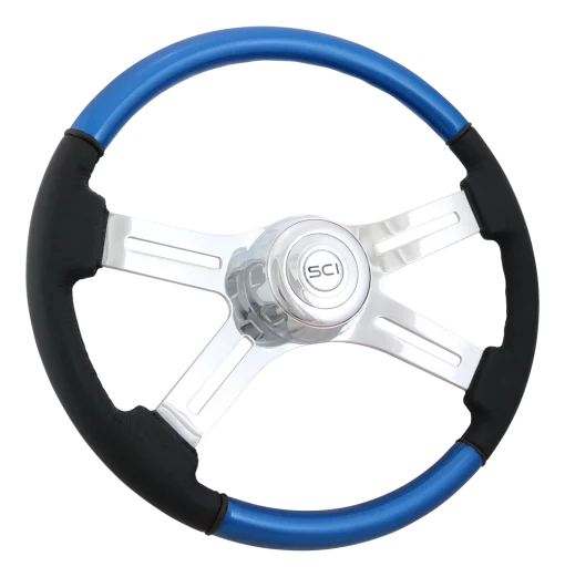 18" 4 Spoke Blue Wood & Leather Steering Wheel