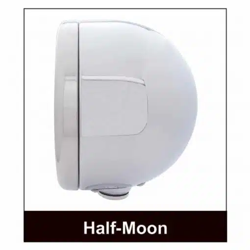 Stainless Steel Classic Half Moon Headlight Crystal H4 Bulb & LED Turn Signal - Amber Lens - Image 2