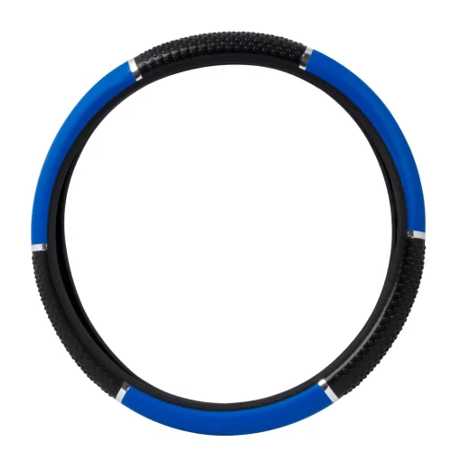18" Black and Blue Steering Wheel Cover with Grips