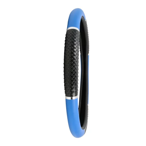 18" Black and Blue Steering Wheel Cover with Grips - Image 2