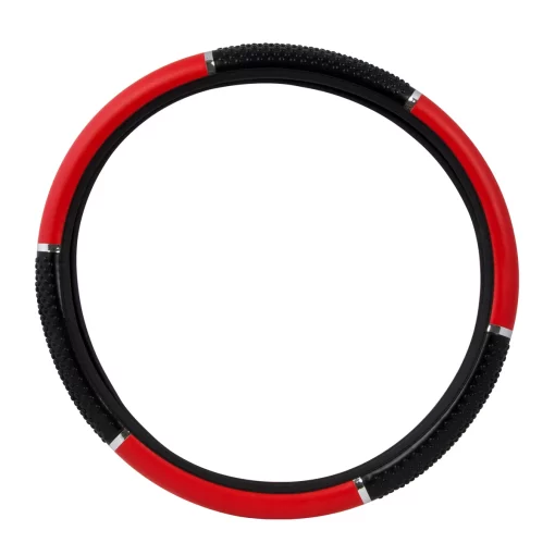 18" Black and Red Steering Wheel Cover with Grips