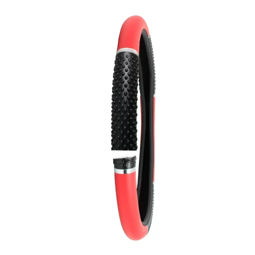 18" Black and Red Steering Wheel Cover with Grips - Image 2