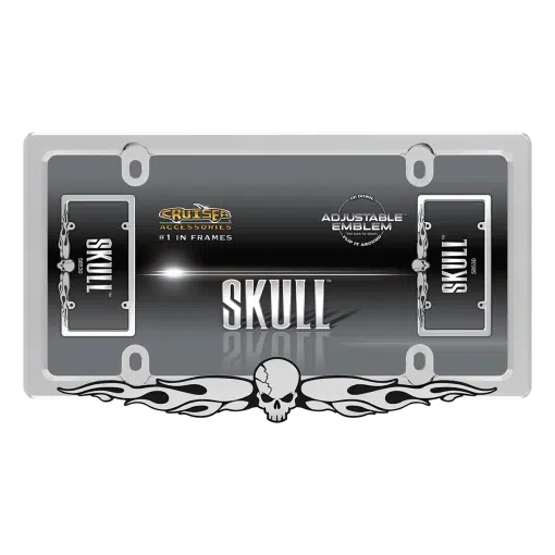 Skull & Flames Chrome Tag Frame