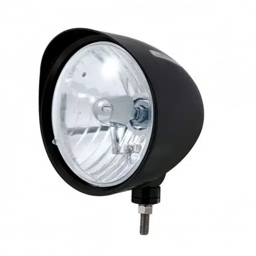 Black "Billet" Style Groove Headlight w/ Visor Crystal H4 Bulb