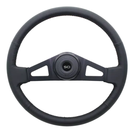 18" Jupiter Top Grain Black Leather Rim, Black 2-Spoke w/Triangle Cut Outs