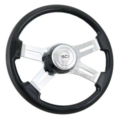 thumbnail image 2 of 18" ABS Black Steering Wheel With Chrome Accents - 3 Spoke For Freightliner, Kenworth, Peterbilt (New World Motoring) 2 of 3