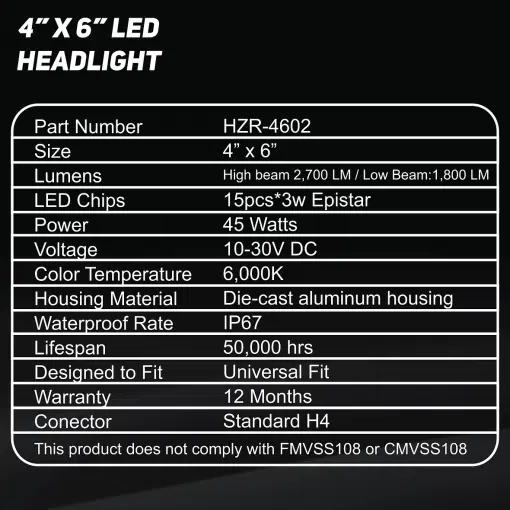 4 x 6 Haizer Headlight LED H/L - Image 2