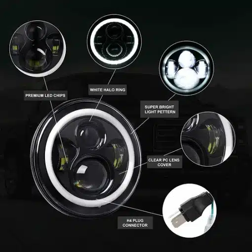 7" Headlight Round Black Projection LED H/L - Image 3