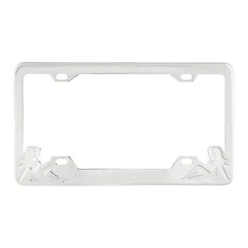 Chrome License Plate Frame with Sitting Lady Figure Silhouettes