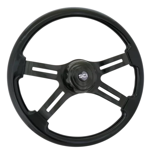 18" Painted Wood Rim, Black Chrome 4-Spoke w/Slot Cut Outs, Black Chrome
