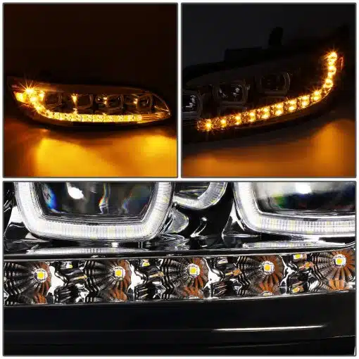 Peterbilt 330,335,384,386,387 Headlight Assembly w Halo/Quad LED- Blackout - Image 2