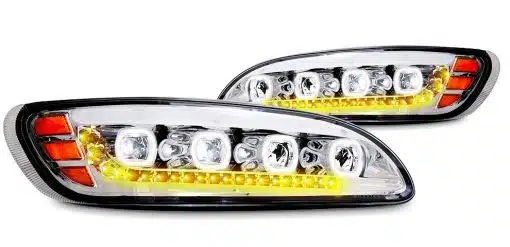Peterbilt 330,335,384,386,387 Headlight Assembly w Halo/Quad LED- Blackout