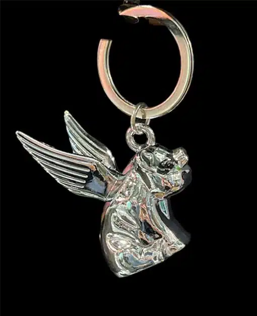 Chrome Flying Pig Key Chain