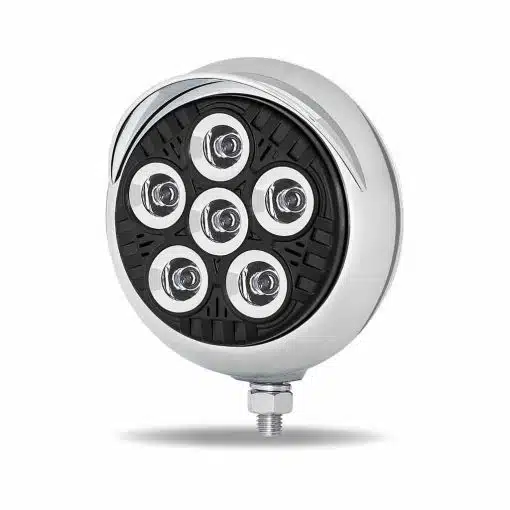 5″ Legacy Series Chrome/Black Round LED Work Light with Legacy Housing & 4 Position Visor – Spot Beam | 2000 Lumens