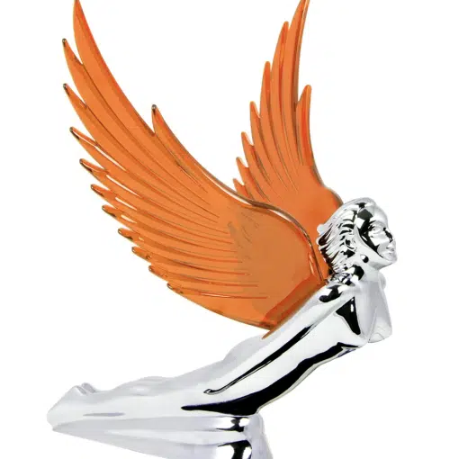 WindRider Chrome Flying Goddess Hood Ornament - Amber