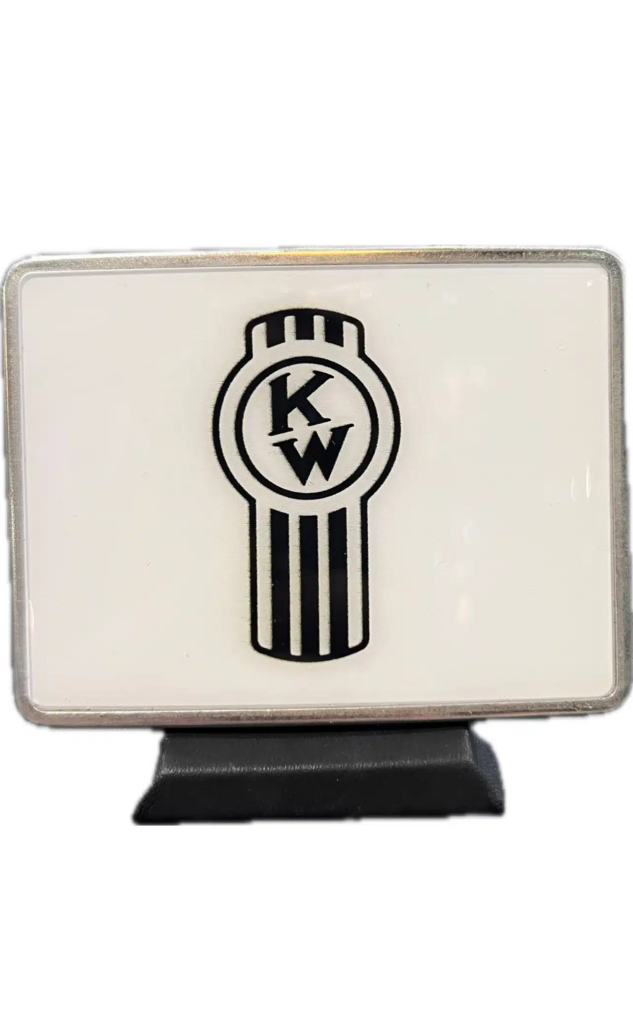 Kenworth Vintage Logo White Rectangle Belt Buckle 75 Chrome Shop
