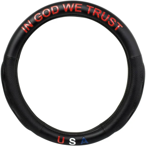 Heavy Duty 18″ Steering Wheel Cover In God We Trust Bless In Deluxe + Script Series