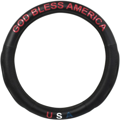 Heavy Duty 18″ Steering Wheel Cover God Bless America In Deluxe + Script Series