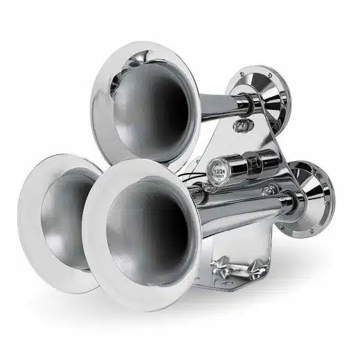3 Bell Air Powered Train Horn – 130-135 Decibels | Chrome Plated Zinc Alloy