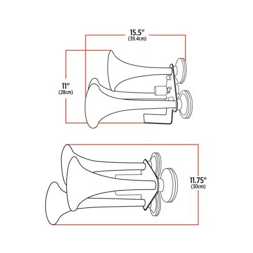 3 Bell Air Powered Train Horn – 130-135 Decibels | Chrome Plated Zinc Alloy - Image 2