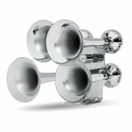 4 Bell Air Powered Train Horn – 140-145 Decibels | Chrome Plated Zinc Alloy