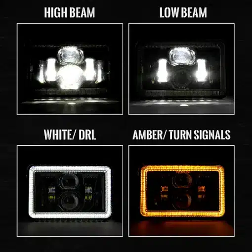 4x6” Projector LED Headlight - Black (DRL & Turn Signals) - Image 3