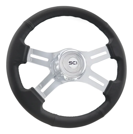 16" 4 Spoke Black Leather Steering Wheel
