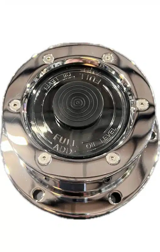 Chrome Plated Billet Aluminum Clear Window Front Oil Cap Cover for 5-1/2” Bolt Pattern - Image 3