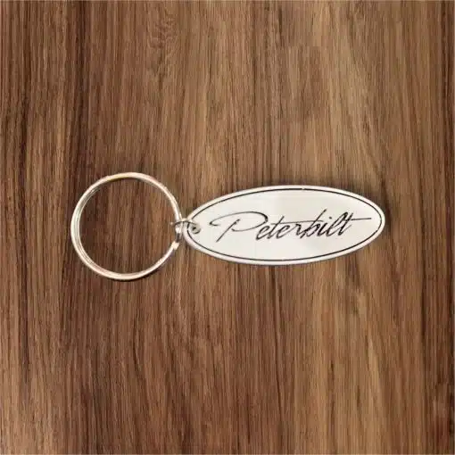 Peterbilt White Oval Metal Keychain - Image 3