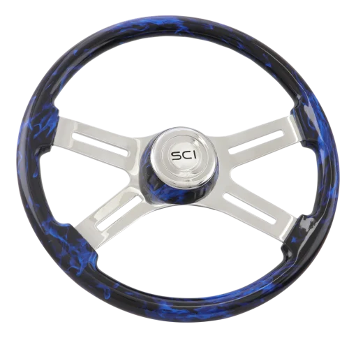 18" 4 Spoke Inferno Blue Steering Wheel