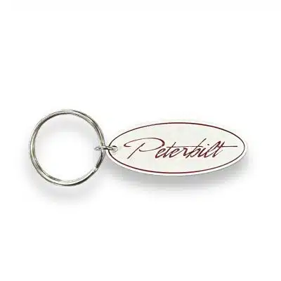 Peterbilt White Oval Metal Keychain