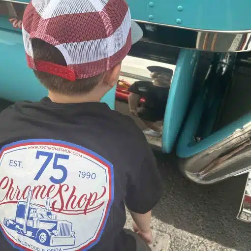 Youth 75 Chrome Shop Black Patch Truck Shirt - Image 2
