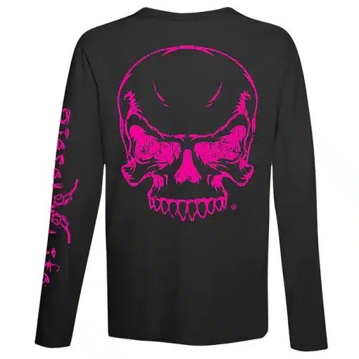 Women's Full Skull Long Sleeve T-Shirt - Black with Pink Imprint