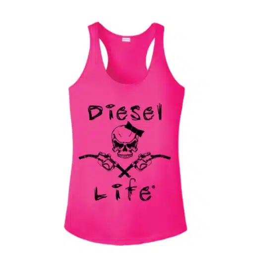 Women's Lady Skull & Pumps Tank - Pink with Black Imprint
