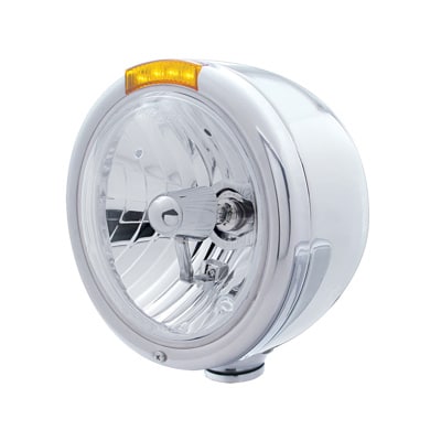 Stainless Steel Classic Half Moon Headlight Crystal H4 Bulb & LED Turn Signal