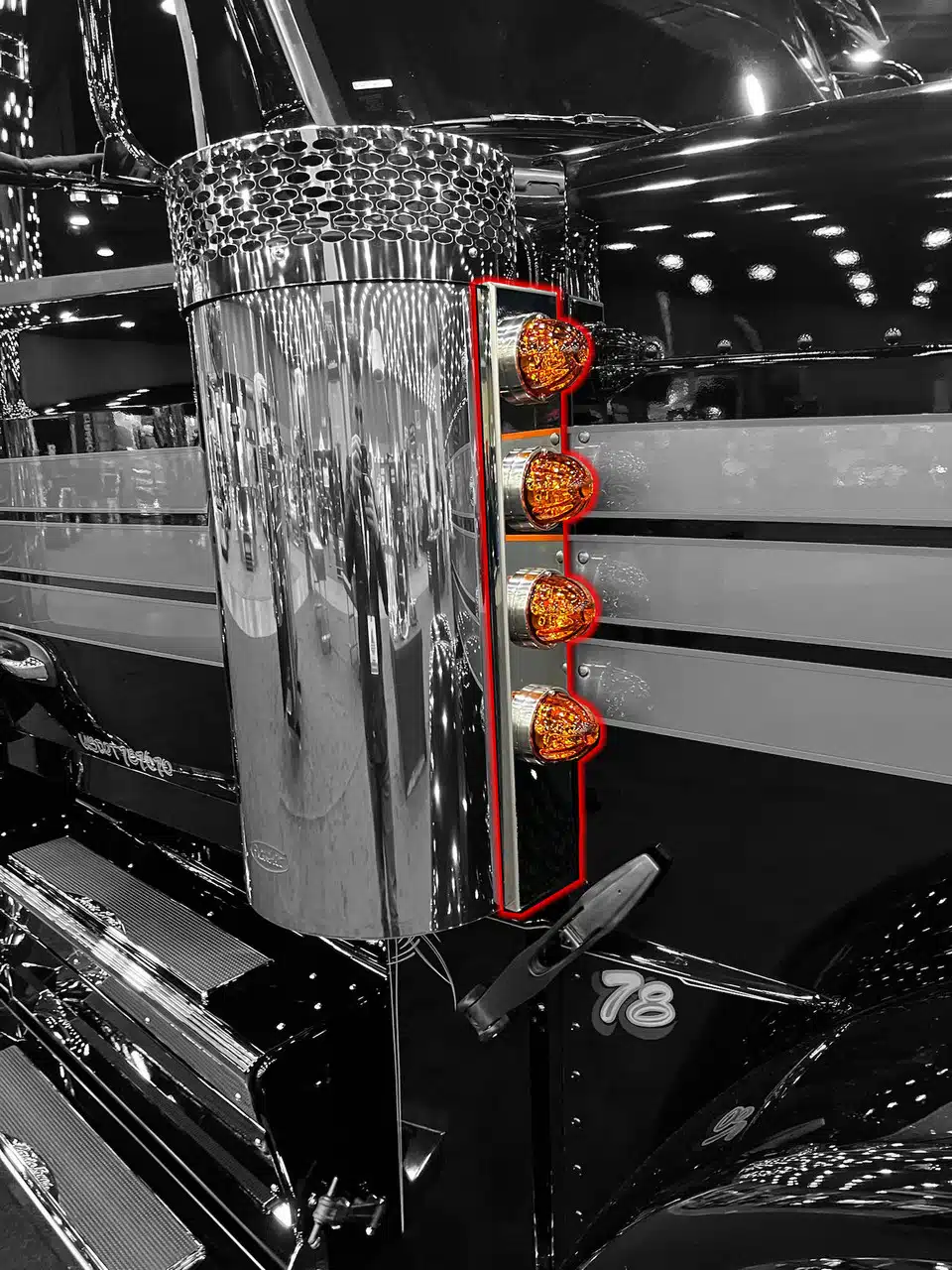 Peterbilt 589 Front Air Cleaner Bracket with 4 Watermelon Light Holes