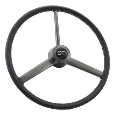 20" Retro Leather & Gun Metal Gray Steering Wheel