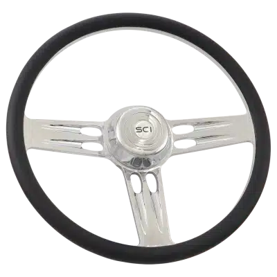 18" Triple Threat 3 Spoke Leather & Aluminum Steering Wheel