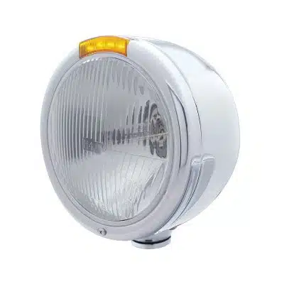 Stainless Steel Classic Half Moon Headlight H4 Bulb & LED Turn Signal