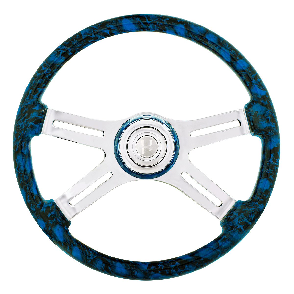 18" 4 Spoke Blue Skull Wheel
