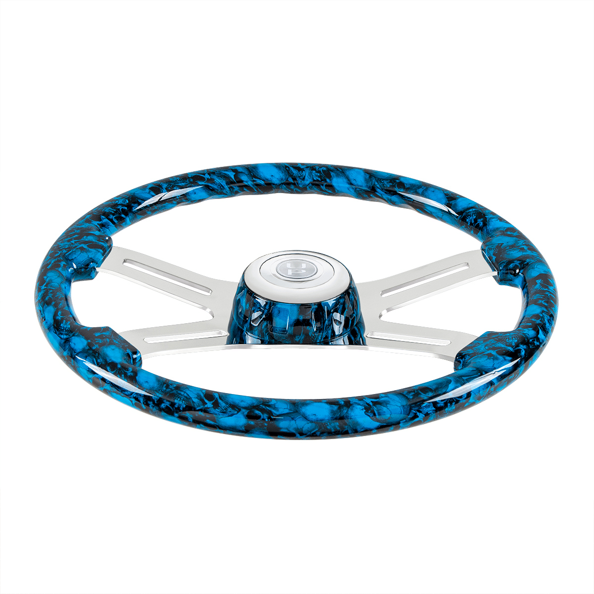 18" 4 Spoke Blue Skull Wheel - Image 2
